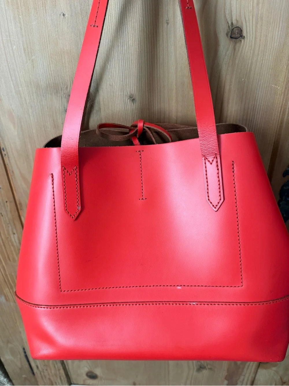 J. Crew Orange Leather Tote with Drawstring